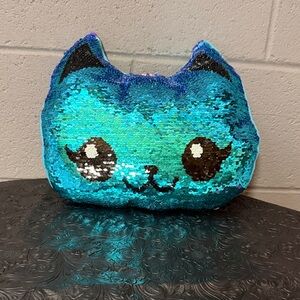 Blue Sequin Cat Pillow